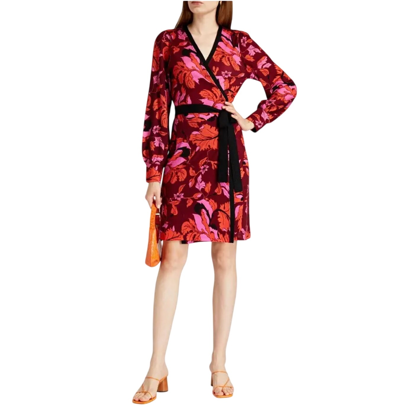 Diane Von Furstenberg Wrap Dress Size Medium Floral Merino Wool Cabernet Nwt Dvf